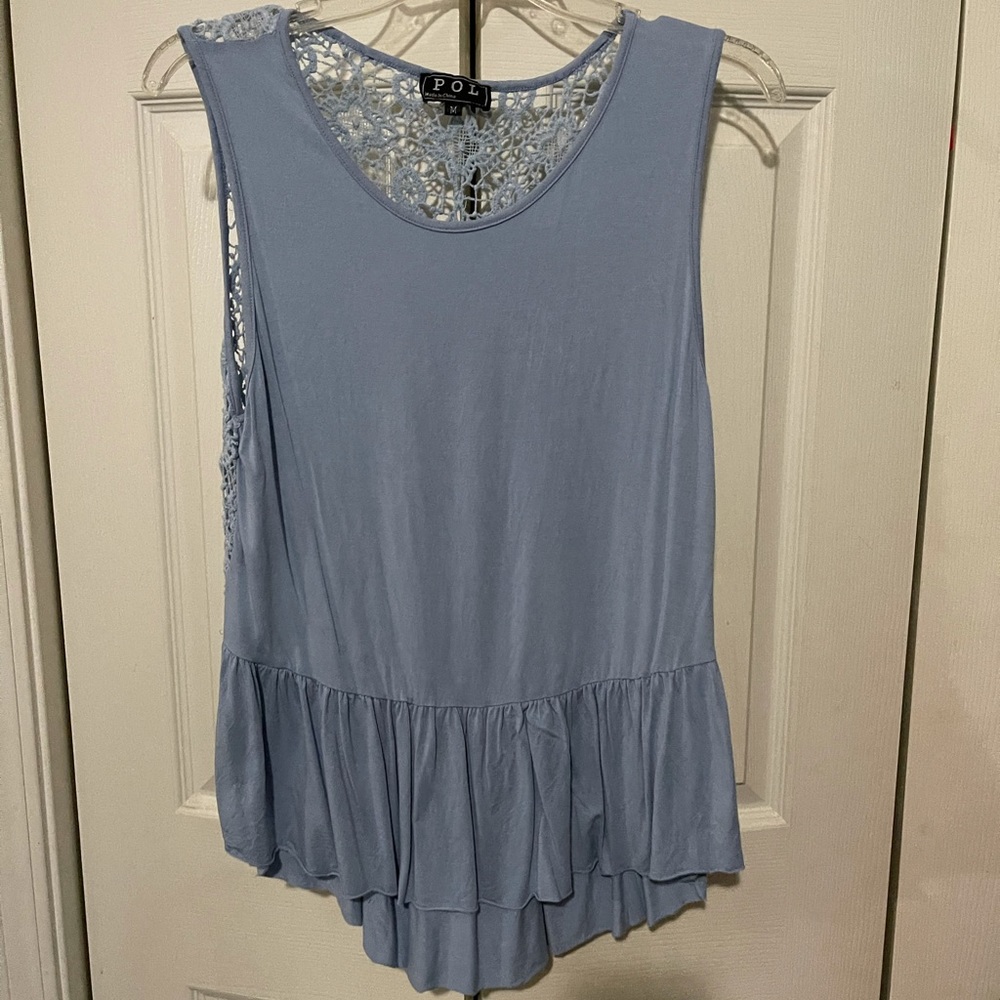 POL Blue Tank Top with Open Back Design